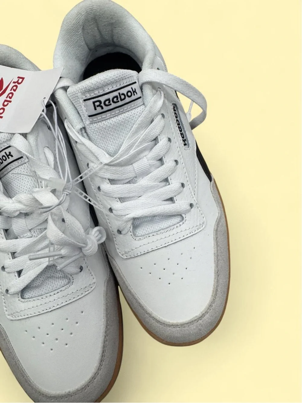 Reebok Men’s White Leather Sneakers with Gum Outsole